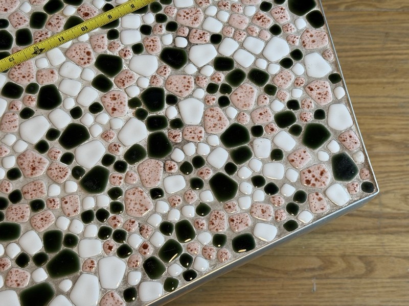 Vintage Mid Century Modern Mosaic Tile / Stone Top Side Table Folding Legs gallery