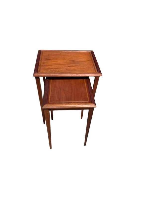 Vintage Nesting Tables Mahogany Gold Inlay Refinished End Tables Pair MCM gallery