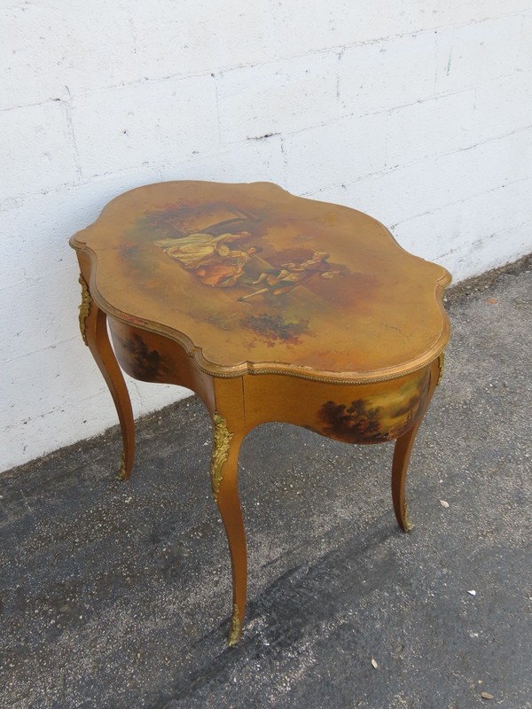 Late 1800s French Hand Painted Large Center Table 6244 gallery