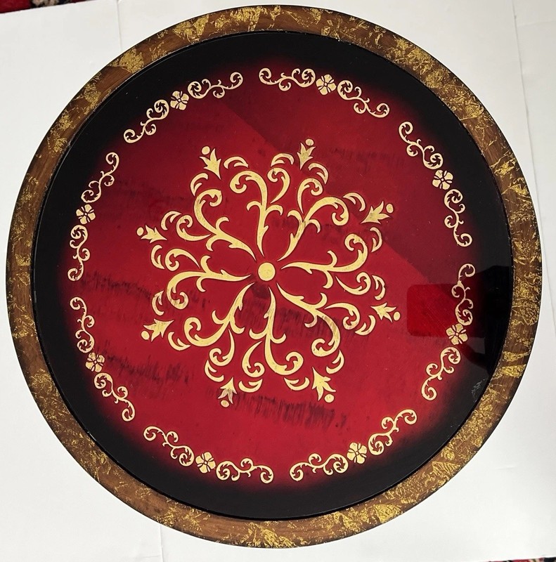 Gold &Red Italian Florentine Style Round Pedestal Accent Table 16”x27”H gallery