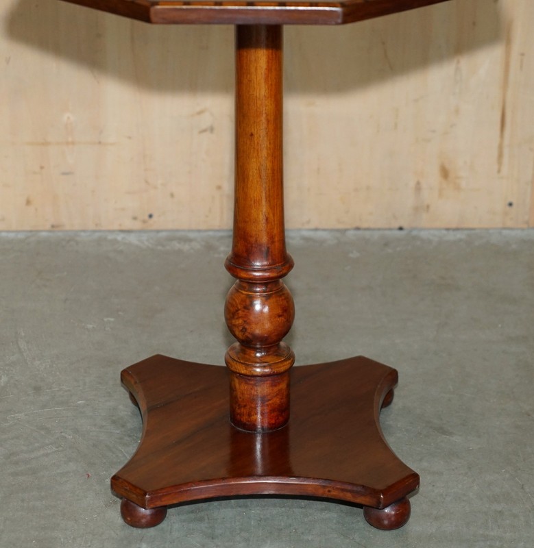 FULLY RESTORED SUBLIME ANTIQUE CIRCA 1880 MAHOGANY INLAID TRIPOD SIDE LAMP TABLE gallery