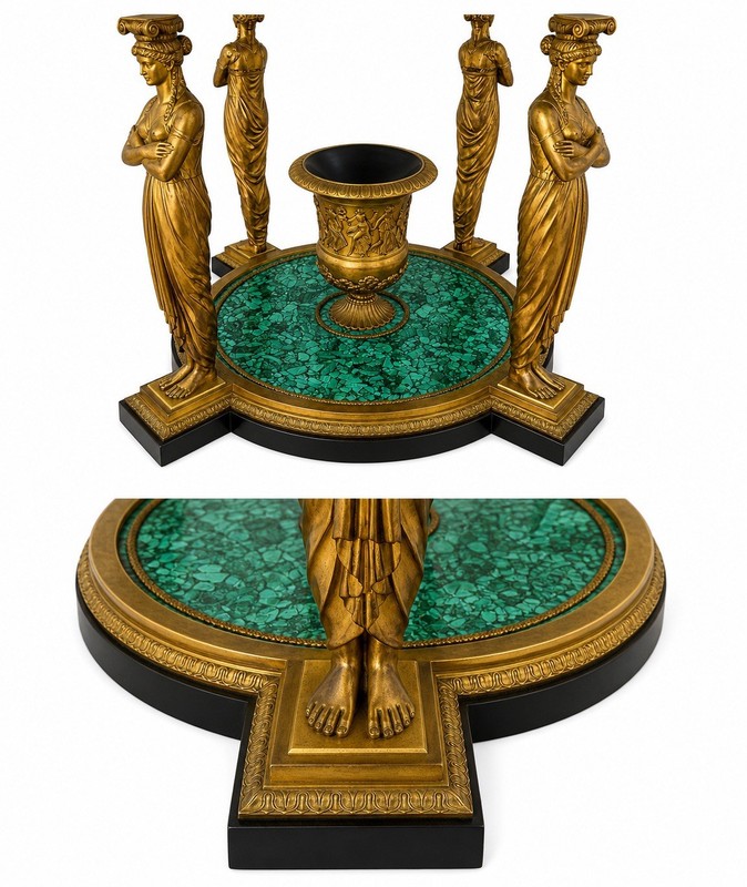 A Large Neo Classical Style Gilt Bronze & Vivid Green Malachite Center Table gallery