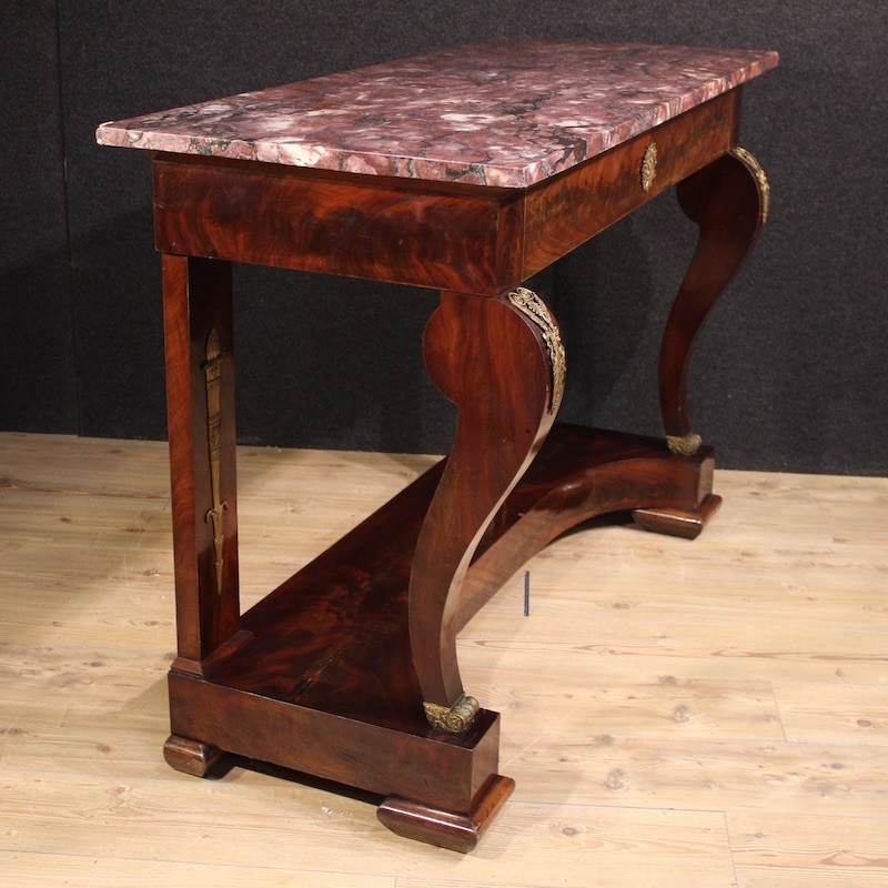 Antique console Italian table mahogany wood marble top Empire style 19th cent gallery