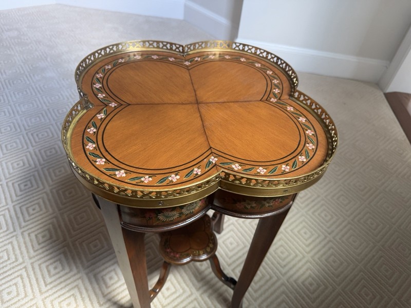 Theodore Alexander Clover Table With Brass Galleries And Painted Detail