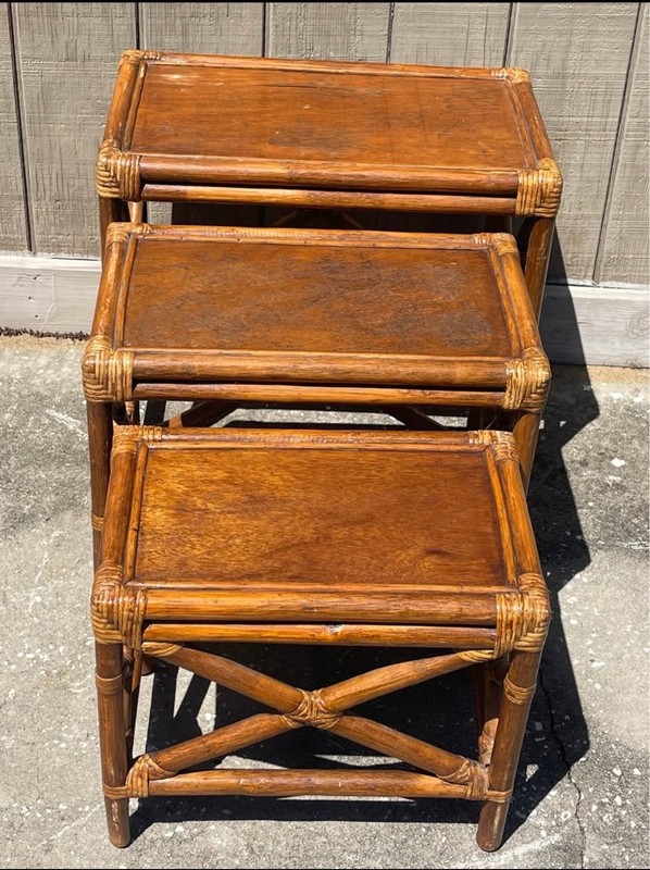 1950s Set of 3 Rattan Nesting Side Tables gallery