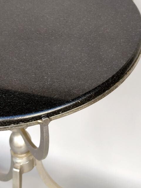 ART-DECO STYLE NICKEL ROUND ACCENT TABLE WITH POLISHED MARBLE TOP gallery