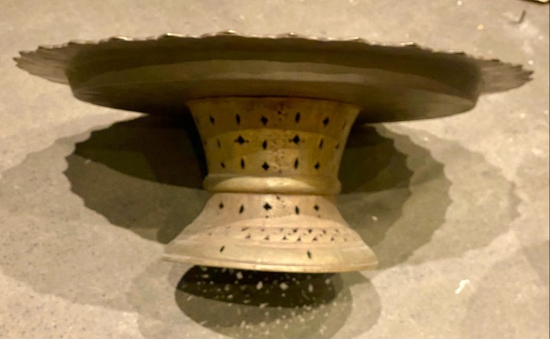 Antique Handcrafted Moroccan Style Etched Brass Pedestal Coffee Table gallery
