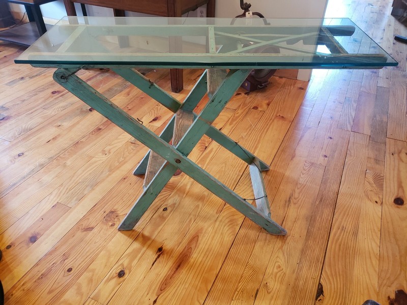 Vintage Industrial Table Workbench Kitchen Island W/VTG folding ladder base
