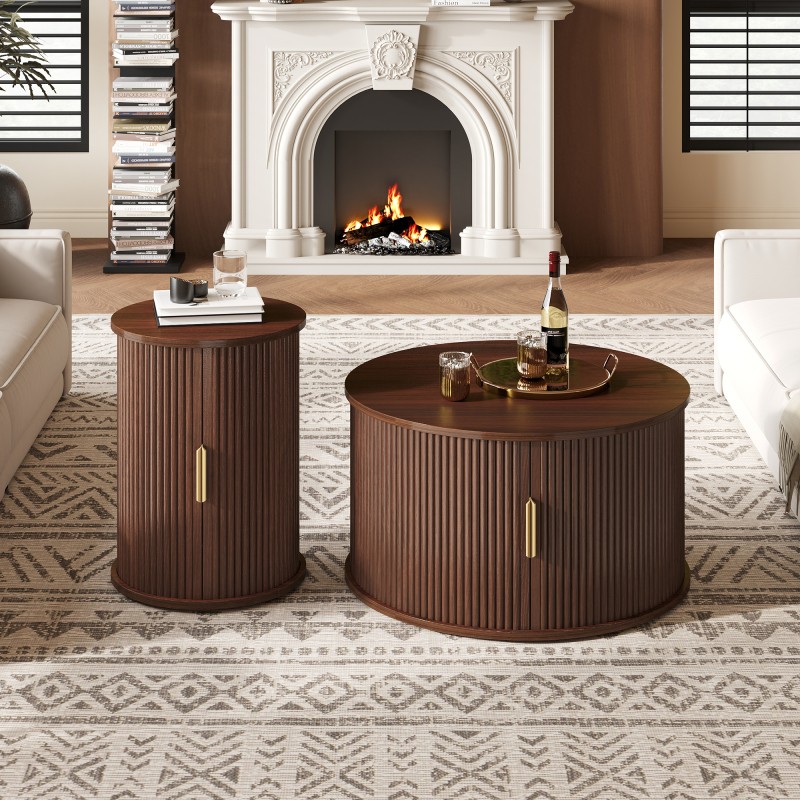 Mid Century Walnut Coffee Table with Sliding Tambour Doors Storage Modern 71 gallery