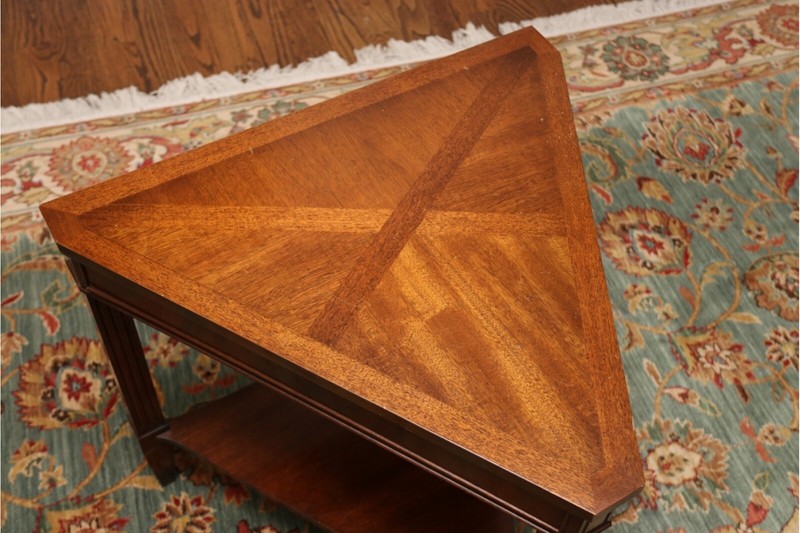 Vintage Mahogany Triangular Two Tier Marquetry Side Table gallery