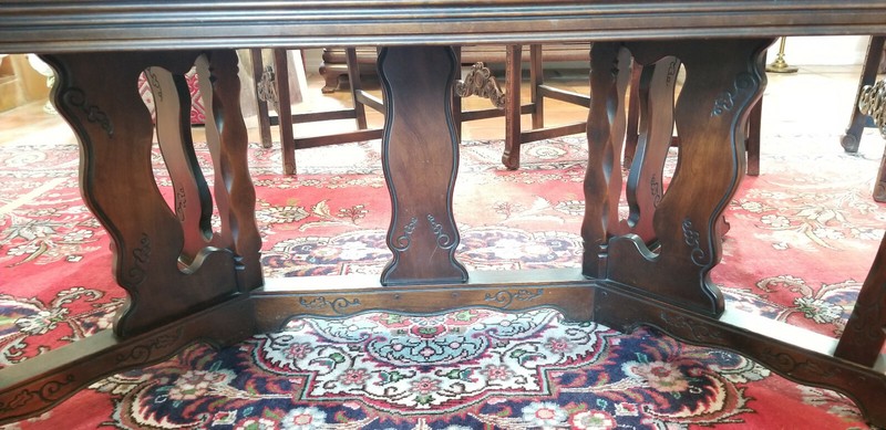 ANTIQUE 19c SPANISH RENAISSANCE REVIVAL CARVED WOOD DINING TABLE + 6 EXTENSION gallery
