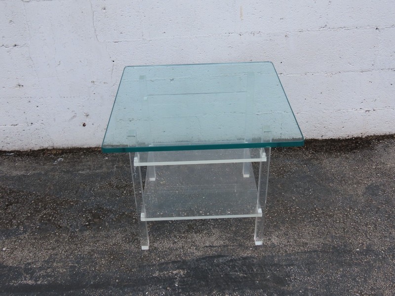 Hollywood Regency Two Tiers Lucite Glass Top Side End Table 6382 gallery