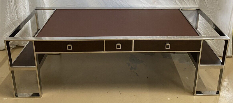 FRENCH MODERN CHROME & LEATHER COFFEE TABLE gallery