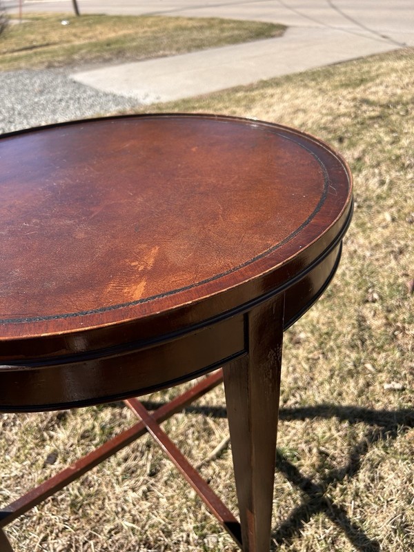 Art Deco Mahogany Round Side Table Leather Top Inlay Occasional Vintage gallery