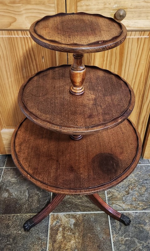 Antique Mahogany Three Tier Dumbwaiter Butlers Table-39″