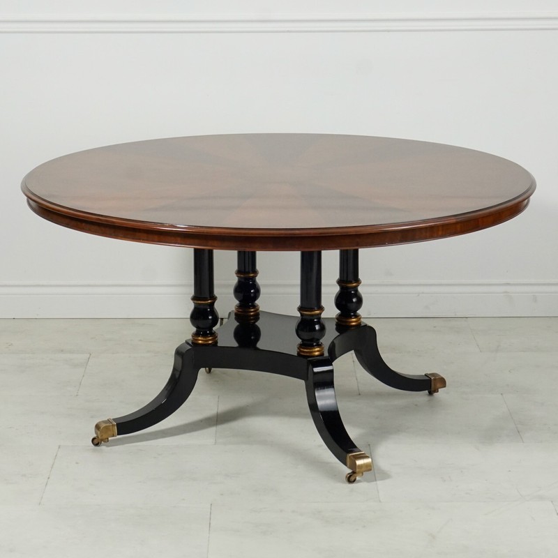 Stunning Mahogany Piano Black Round Dining Kitchen Table Gold Leaf