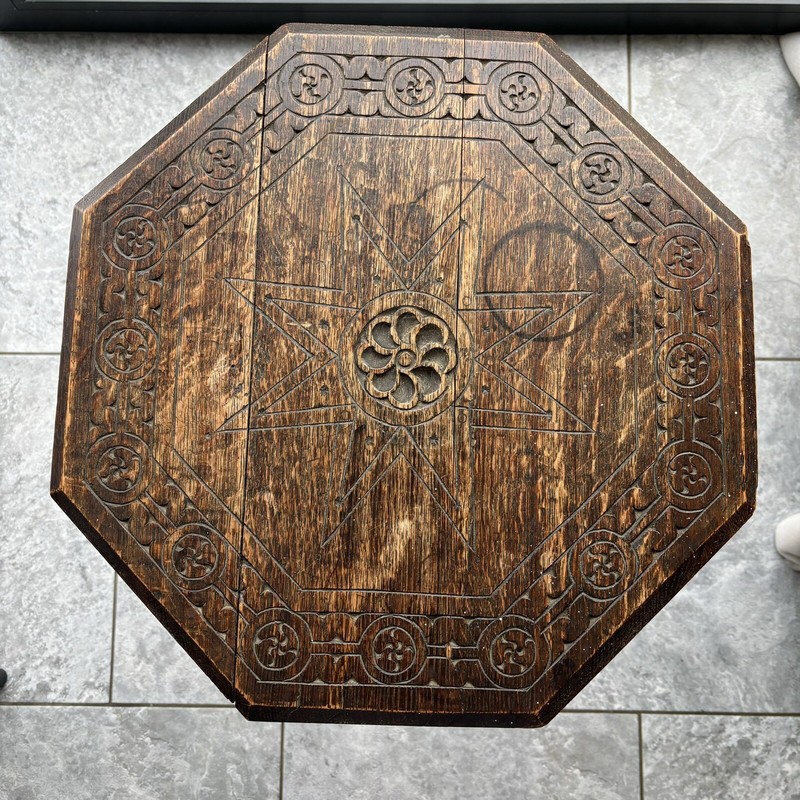 Oak Carved Hexagon Side Table Antique Ornate Foldable Plant Stand