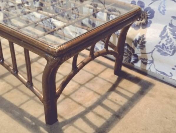 Classic Vintage Boho Rattan Glass Top Coffee Table gallery