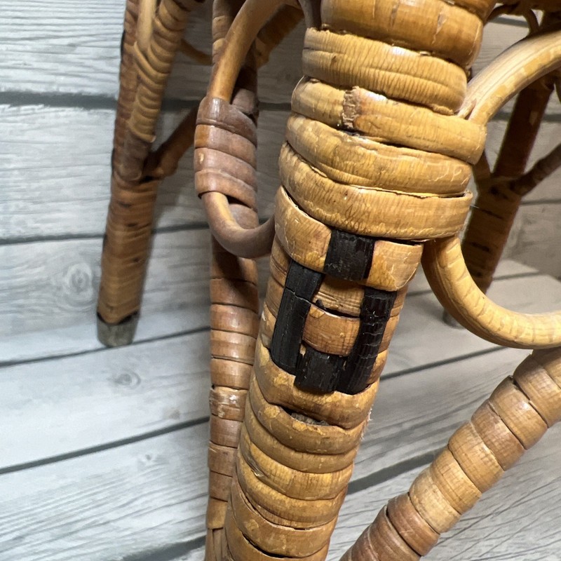 Vintage Rattan Wicker Coffee Patio End Table Plant Stand Stool Boho Chic MCM gallery