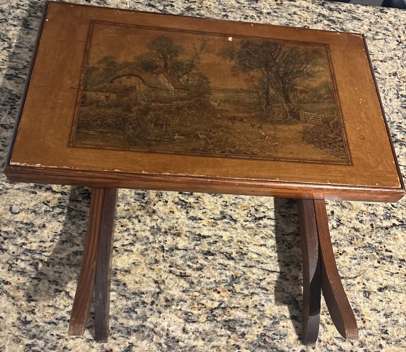 Vintage Wooden Folding Card Table Country Lane Stamp