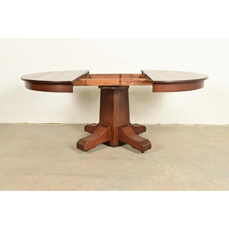 Stickley Brothers Style Antique Mission Oak Arts & Crafts Pedestal Dining Table gallery