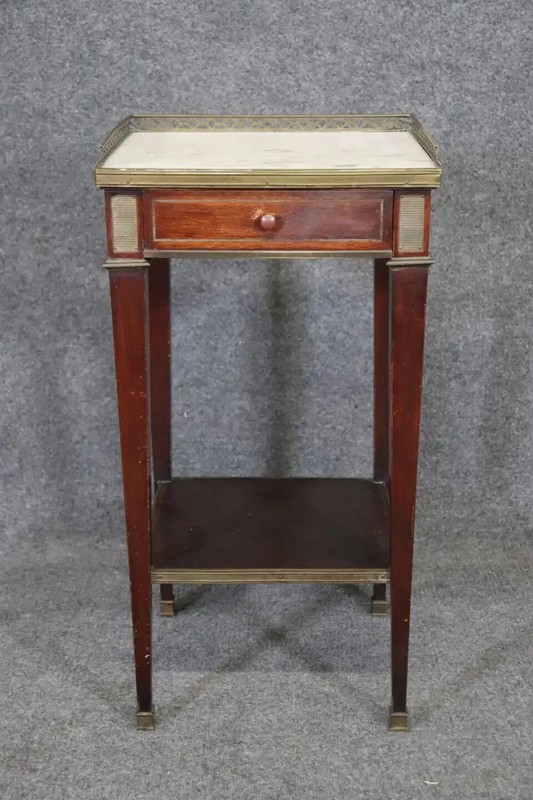 Louis XVI Directoire Style French Mahogany and Marble Top Stand Circa 1910 gallery