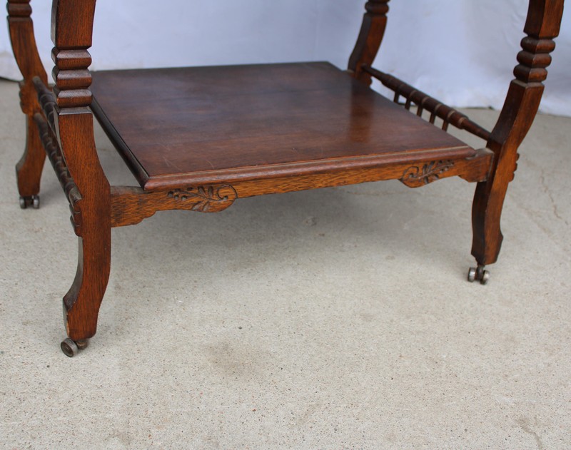 Antique Victorian Eastlake Oak Library or Lamp Table – Original finish gallery