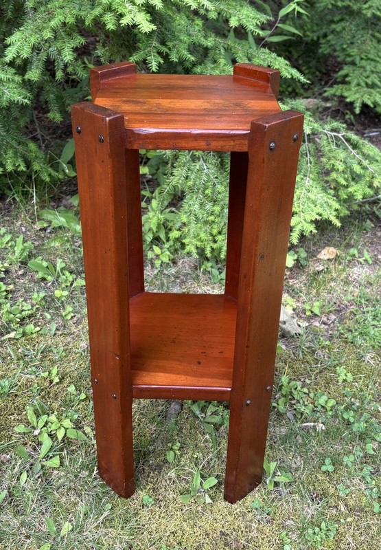 1950 RICHARD LEE LONGABERGER Hand Made Solid Wood 2 Tier Plant Stand SIGNED gallery