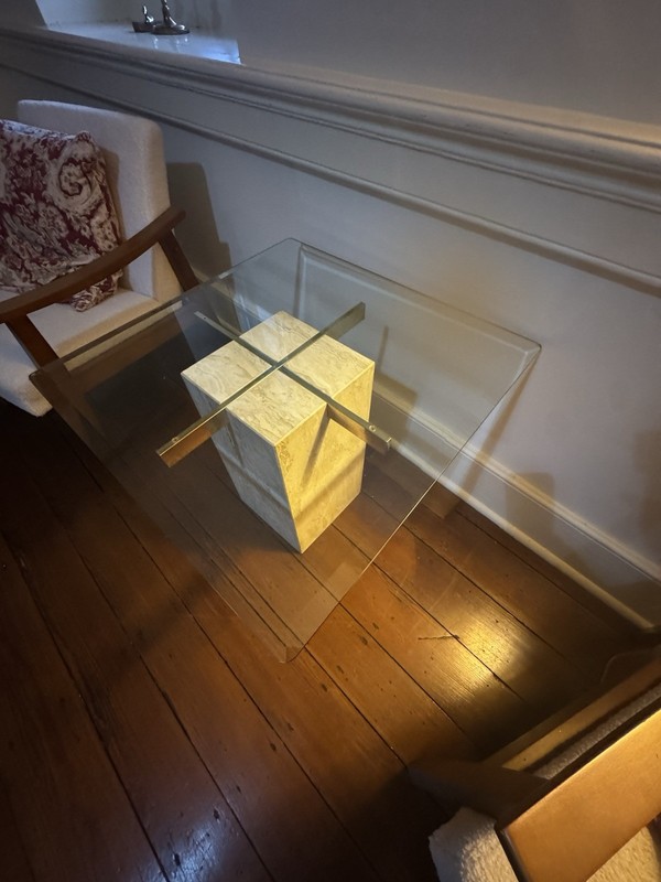 4 Travertine Brass Glass Top End Tables(2) Sofa& Coffee Tables Style of Artedi gallery
