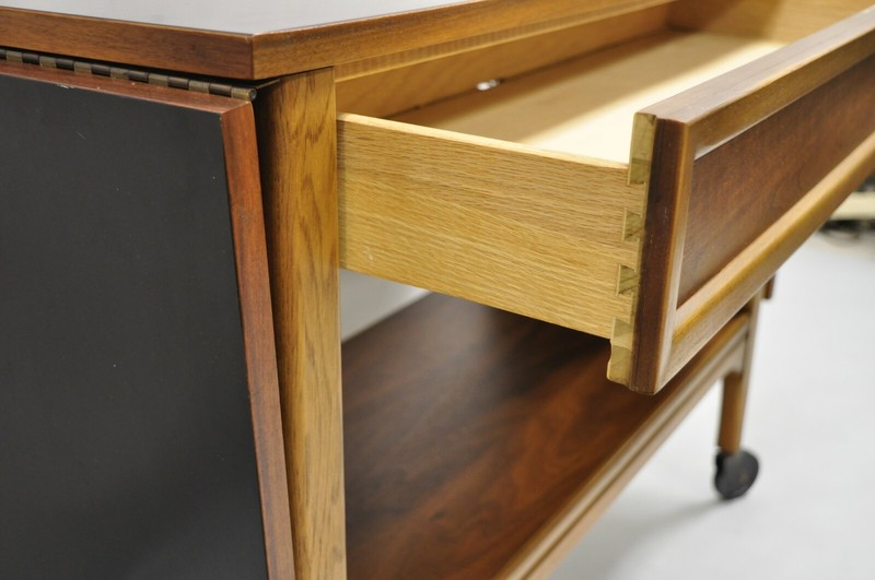 Lane Mid Century Modern Walnut Modern One Drawer Drop Leaf Rolling Bar Cart gallery