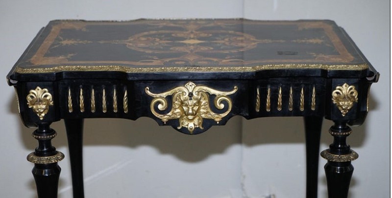 19th Century Louis Philippe Ebonised Marquetry Inlaid Bronze Extending Table gallery