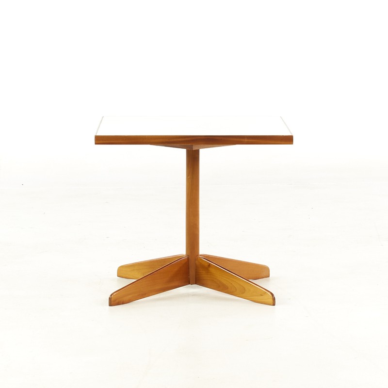 Edward Wormley Style Mid Century Walnut and White Laminate End Tables - Pair gallery