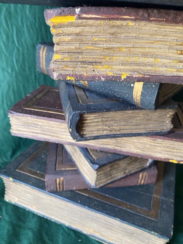 Vintage Side Table Stacked Faux Books Multi Color Hand Painted Wood Sculpture gallery