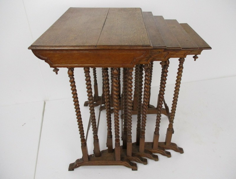 Antique Exceptional Barley Twist Nesting Stacking Side Tables set of 5 Edwardian gallery