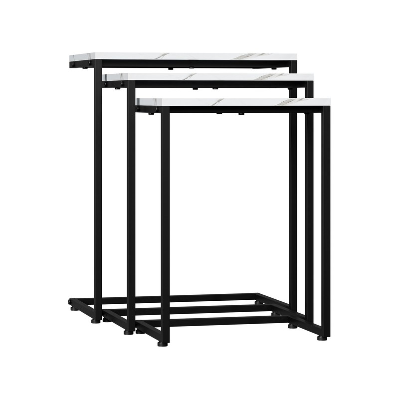 Stackable Set of 3 End Table White C-shaped Coffee Nesting Table w/Metal Frame gallery