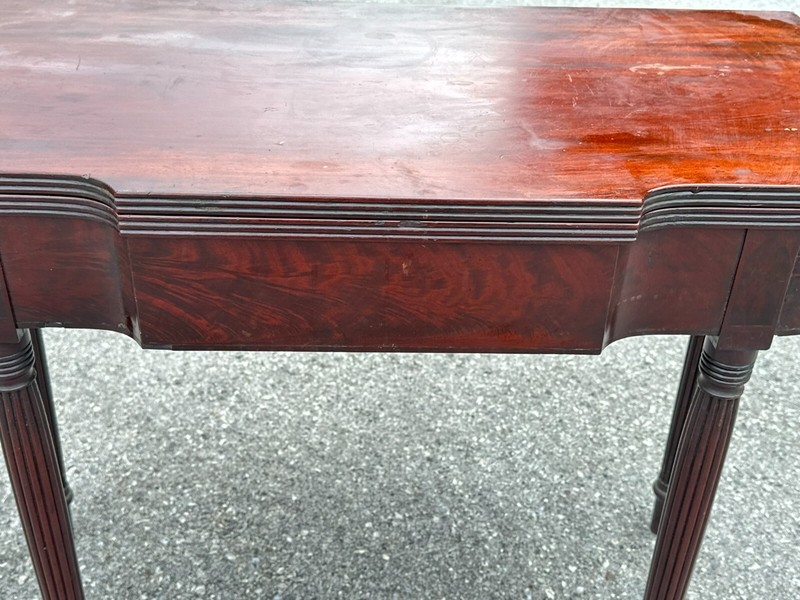 Antique Sheraton Philadelphia game card console table reeded mahogany gallery
