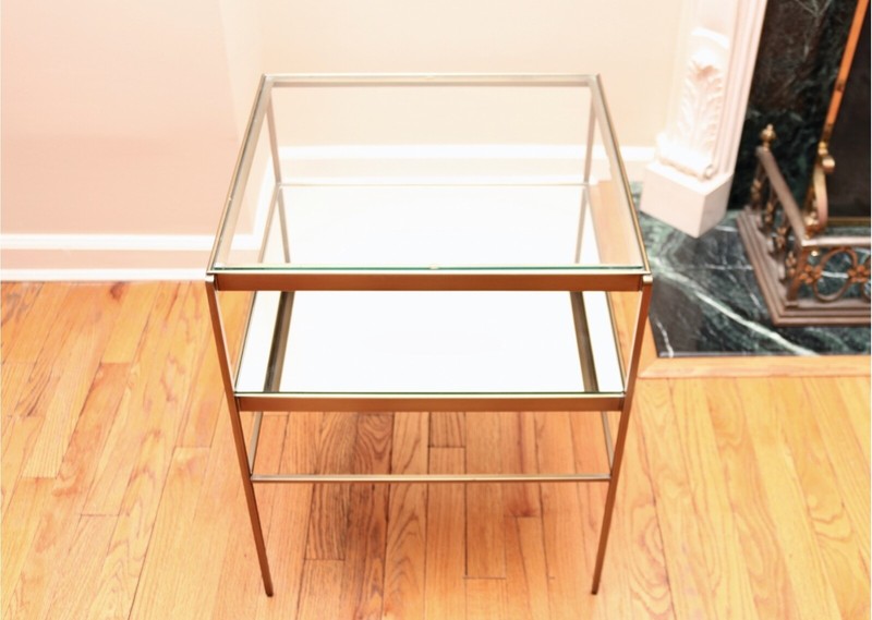 Vintage Brass Glass Top Square Accent Side Table gallery
