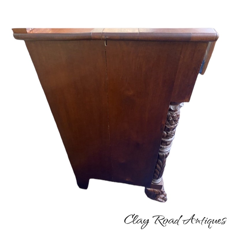 Antique Classical Empire flame mahogany server sideboard 1820 paw foot inlaid gallery