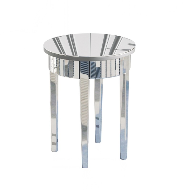 Round Silver Mirrored Side Table Modern Glass Accent for Living Room & Bedroom gallery