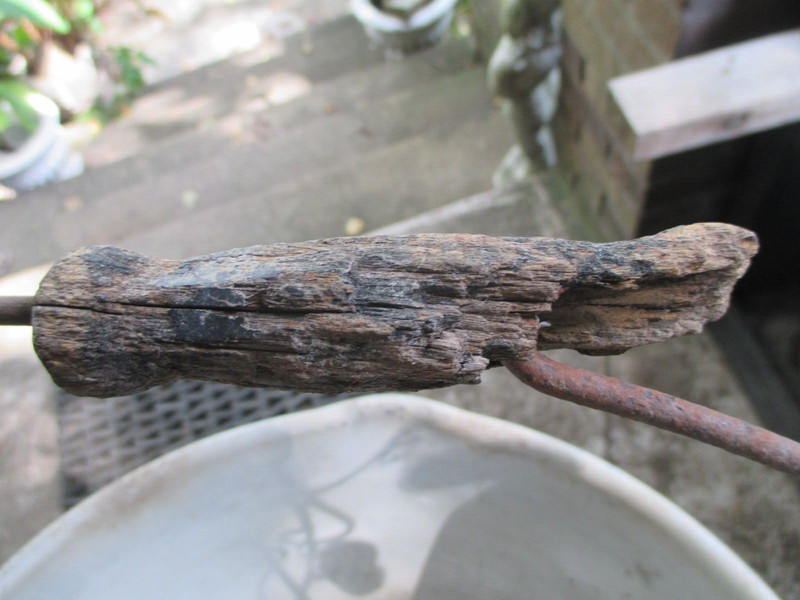Large Antique Rustic Aluminum Ware Wood Bail Handle Pot-great for Flower Pot gallery