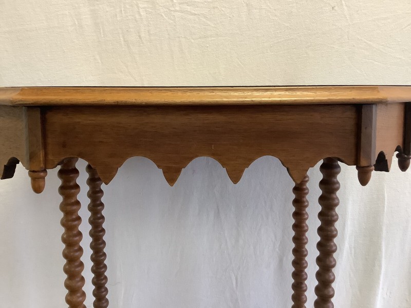 Antique Victorian Table Turned Bobbin Spindle Spool Legs Late 1800's gallery