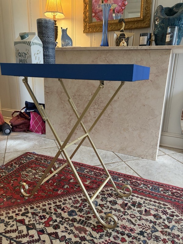 Vintage Brass & Cobalt Blue Folding Tray Table