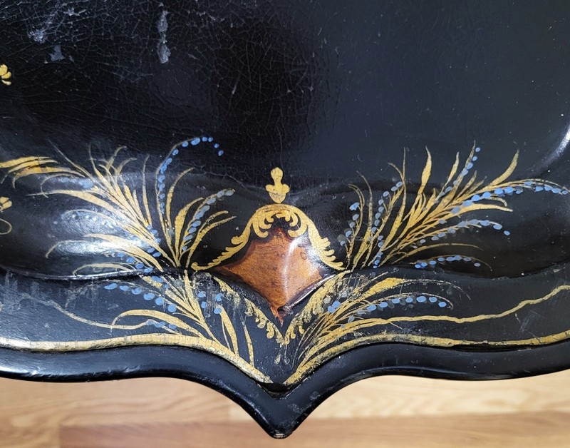 Vintage 20th C ENGLISH Regency Style BAMBOO Base PAPIER MACHE TRAY Coffee TABLE gallery