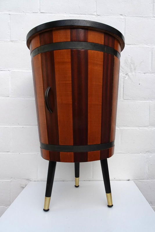 RARE VINTAGE WOOD INLAY SIDE TABLE BAR 1950s BRASS CABINET SPECIAL MID CENTURY gallery