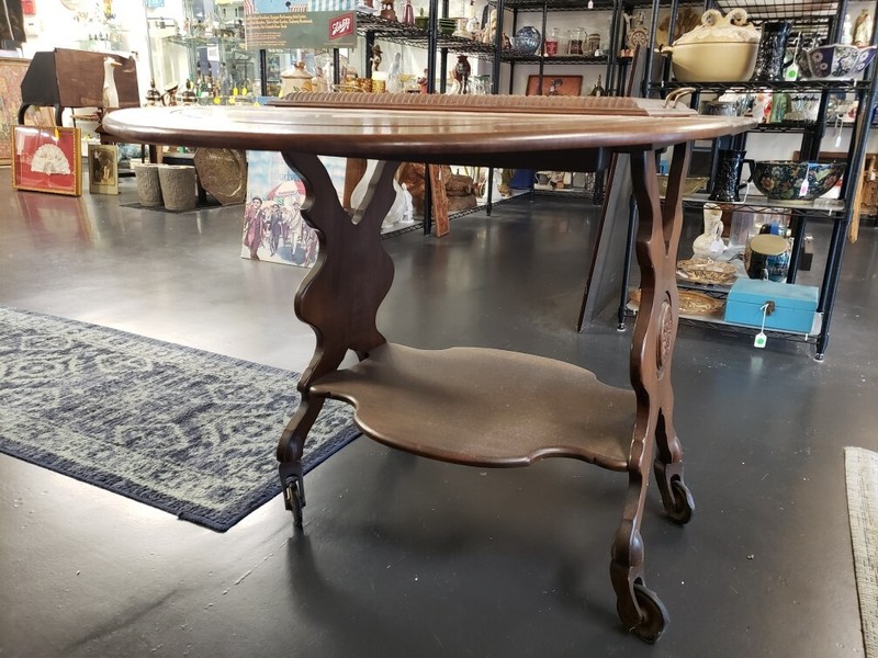 Early 20th Cent. English Victorian Walnut Two-Tier Drop Leaf Serving Cart & Tray gallery