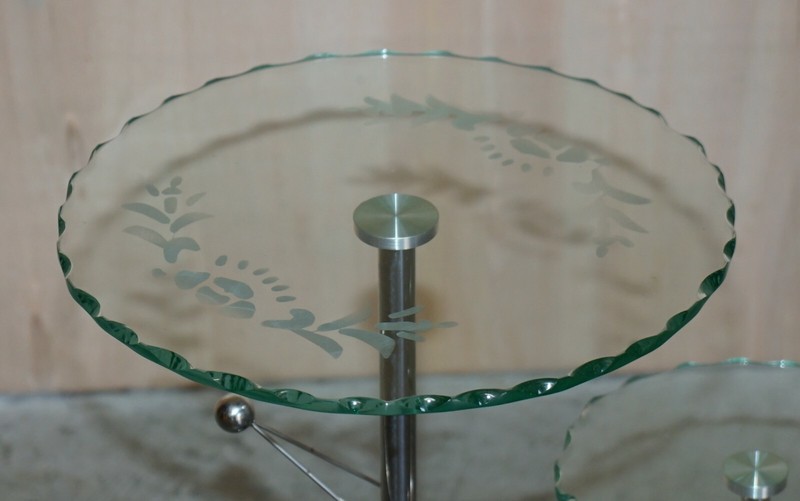 MID CENTURY MODERN ATOMIC SPACE AGE CHROME GLASS & MARBLE SIDE END LAMP TABLE gallery