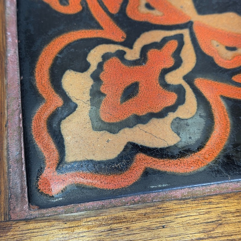 Moorish Flame Taylor Tilery 1930s Tile Top Wood Table California Pottery Vintage gallery