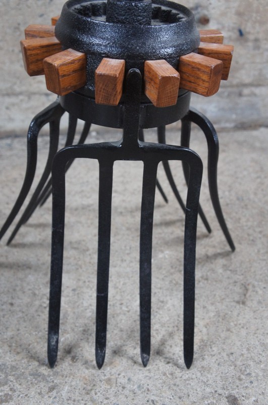 Handmade Oak Industrial Reclaimed Cast Iron Wagon Wheel Pitchfork Bistro Table gallery