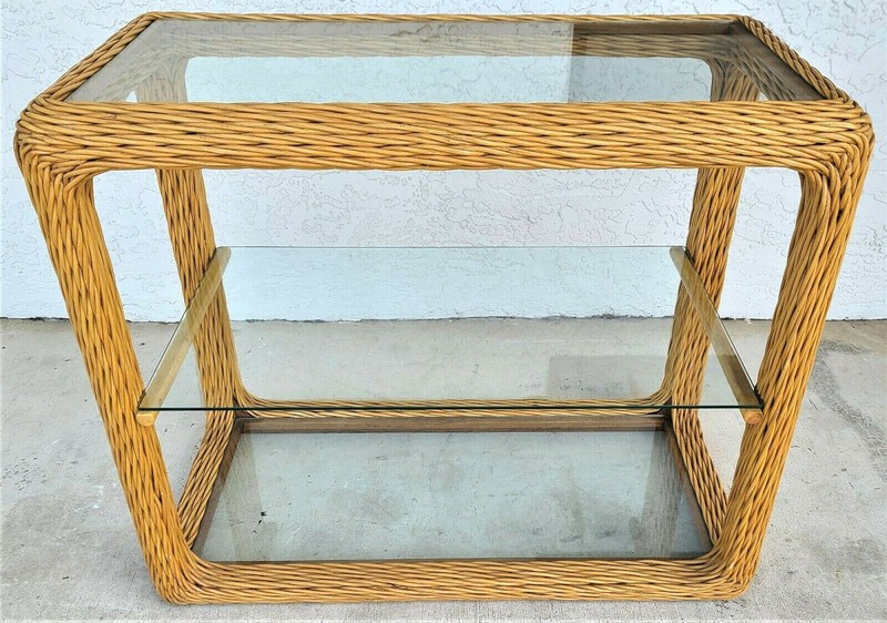 1970's Coastal Pencil Reed Bamboo Rattan Console Dry Bar gallery