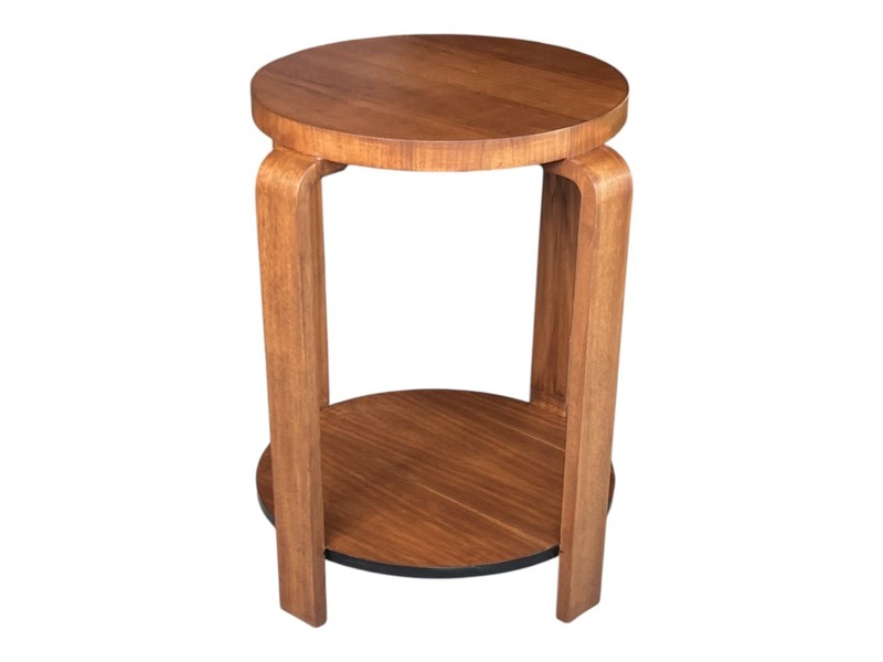 1930s French Art Deco Walnut Side Table w/ Sculptural Open Base & Shelf gallery